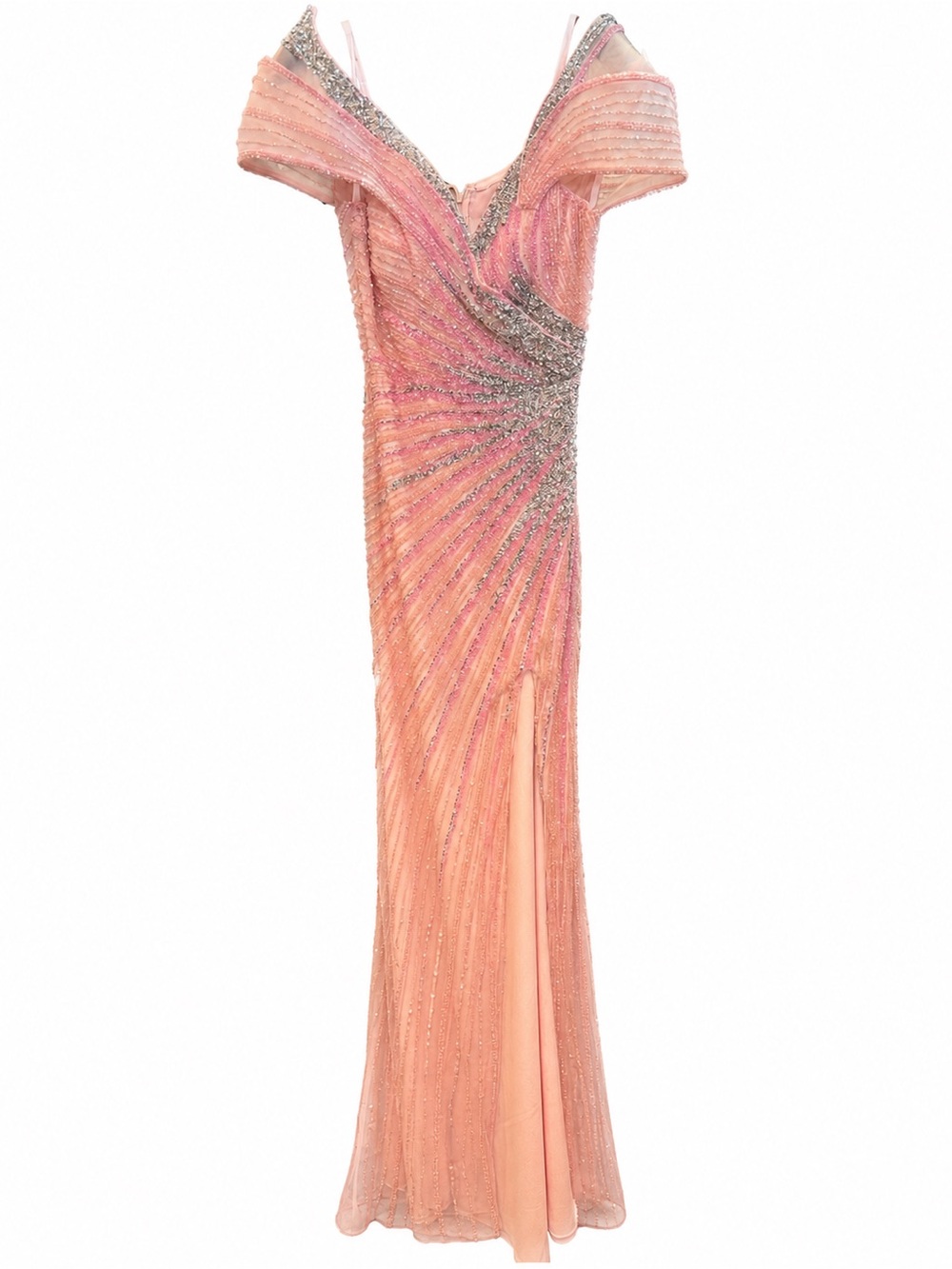 Catwalk Couture 50369 Pink Off-Shoulder Evening Gown with Silver Embellishment